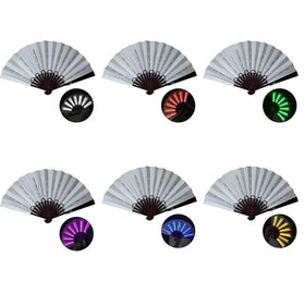 FAREA Bamboo Portable Folding LED Fan Glowing Night Club Fluorescent Pattern for Christmas Stage Performances Birthday Parties