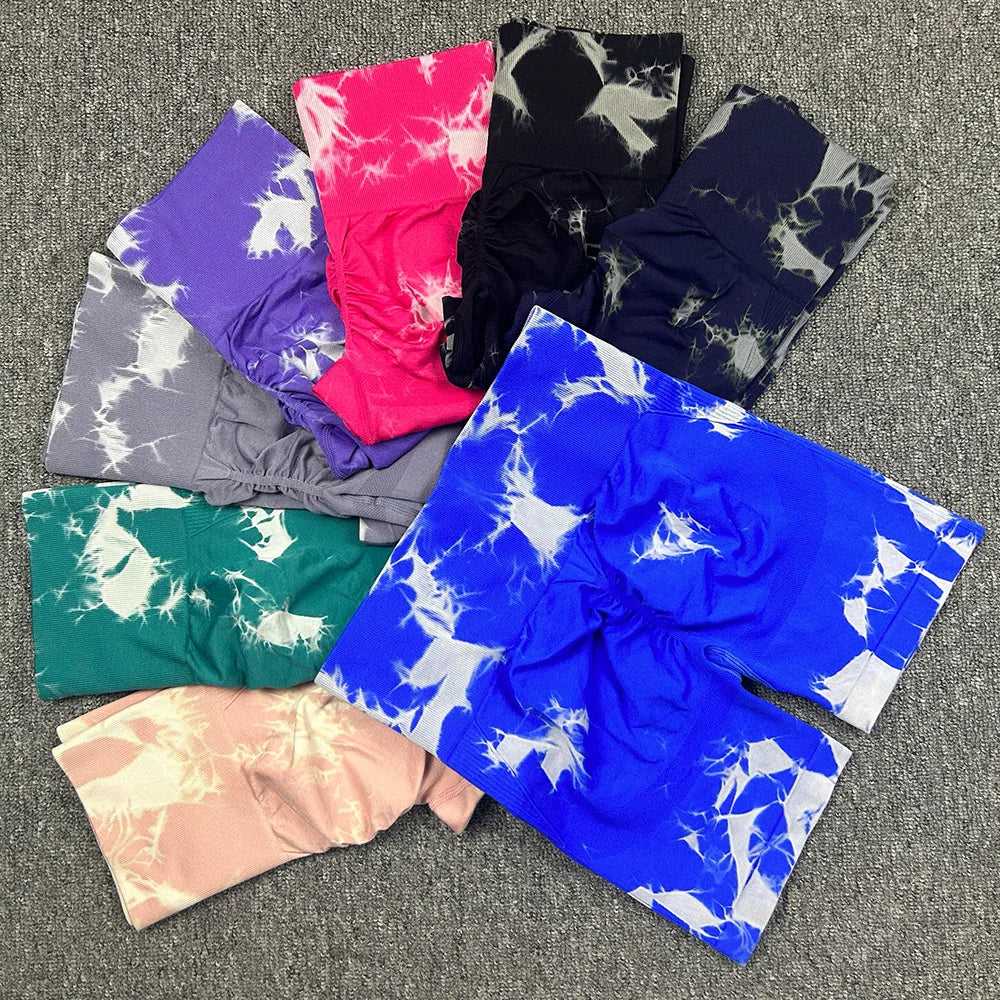 Custom Butt Lift High Waist Sports Shorts Tie Dye Bleach Feels Like Skin Women Yoga Fitness Short Seamless Gym Women's Shorts