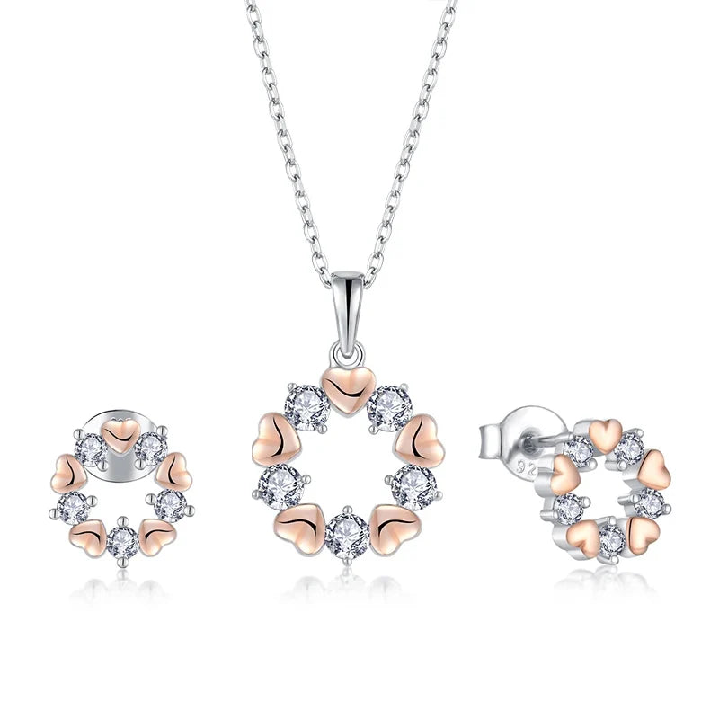 Hot Custom Designer Petal Charms Personalized 925 Sterling Silver Pendants Zircon Women Fine Jewelry Necklaces Earrings Sets