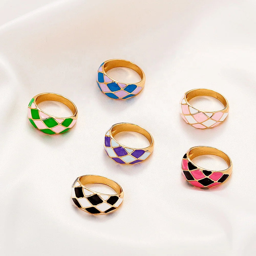 Wholesale Fashion Alloy Geometric Ring Gift Colorful Jewelry Women Creative Rings