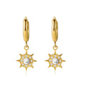 Vintage Ins French Girls Hoop Pendent Charm Natural Stone Star Moon Earring