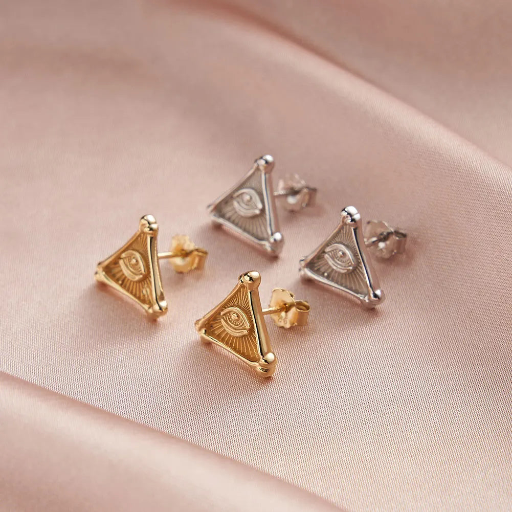 RINNTIN SGAN04 Jewelry Eye Pyramid Pendant Necklace Earrings 925 Sterling Silver Pyramid Jewelry Necklace Set