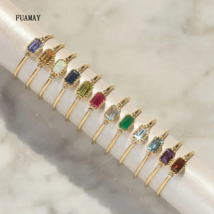 FUAMAY Custom 12-Month Birthstone Rings Peridot Emerald Ruby Opal with Classic Style for Wedding and Party Jewelry