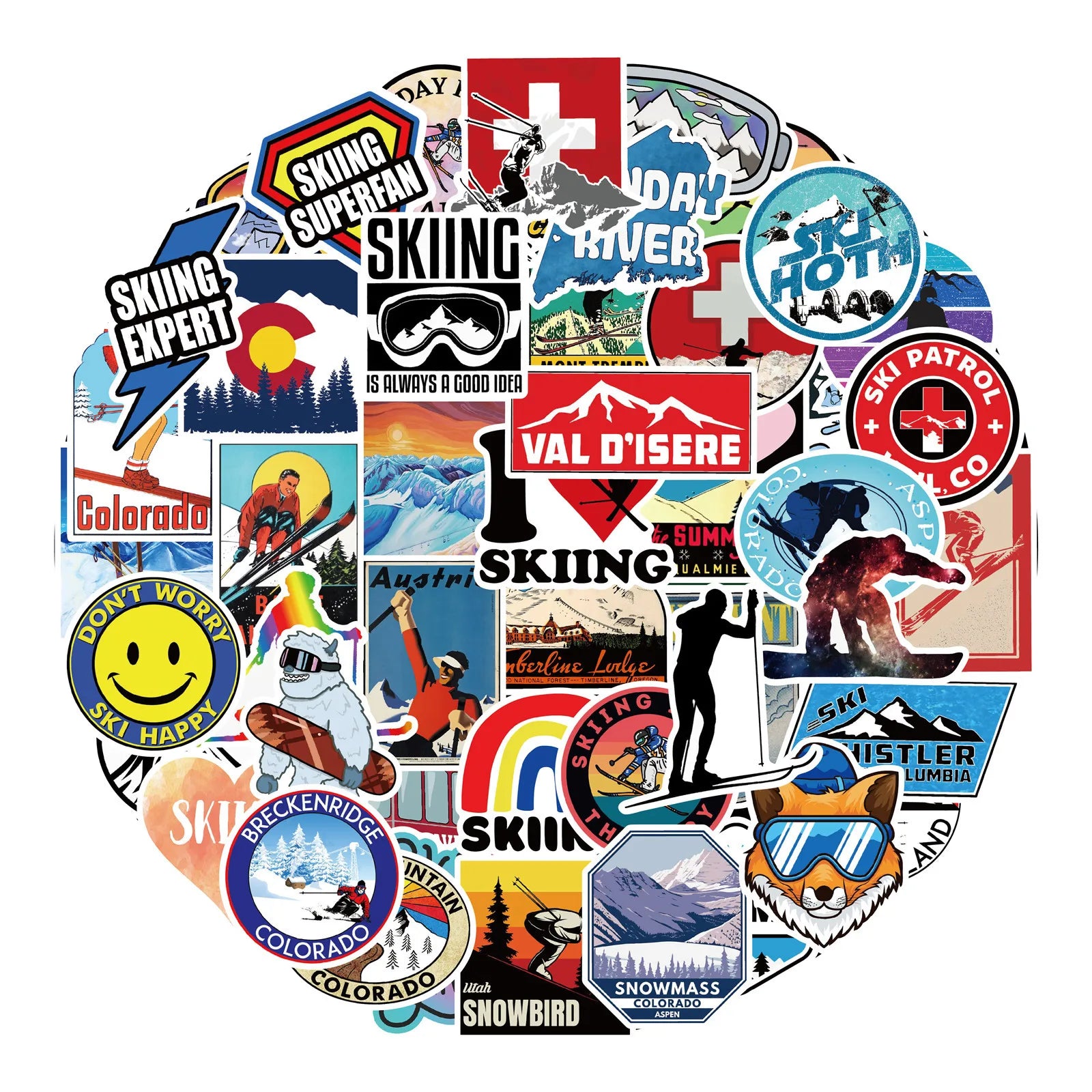 50PCS Cool Winter Outdoor Sport Funny extreme Ski Snow Sledding Skiing Sticker