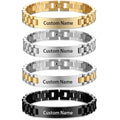PVD Gold Plated Stainless Steel Men Bracelet Fashion Jewelry Strap Curved  Engraved Name Custom Watch Band Bracelet