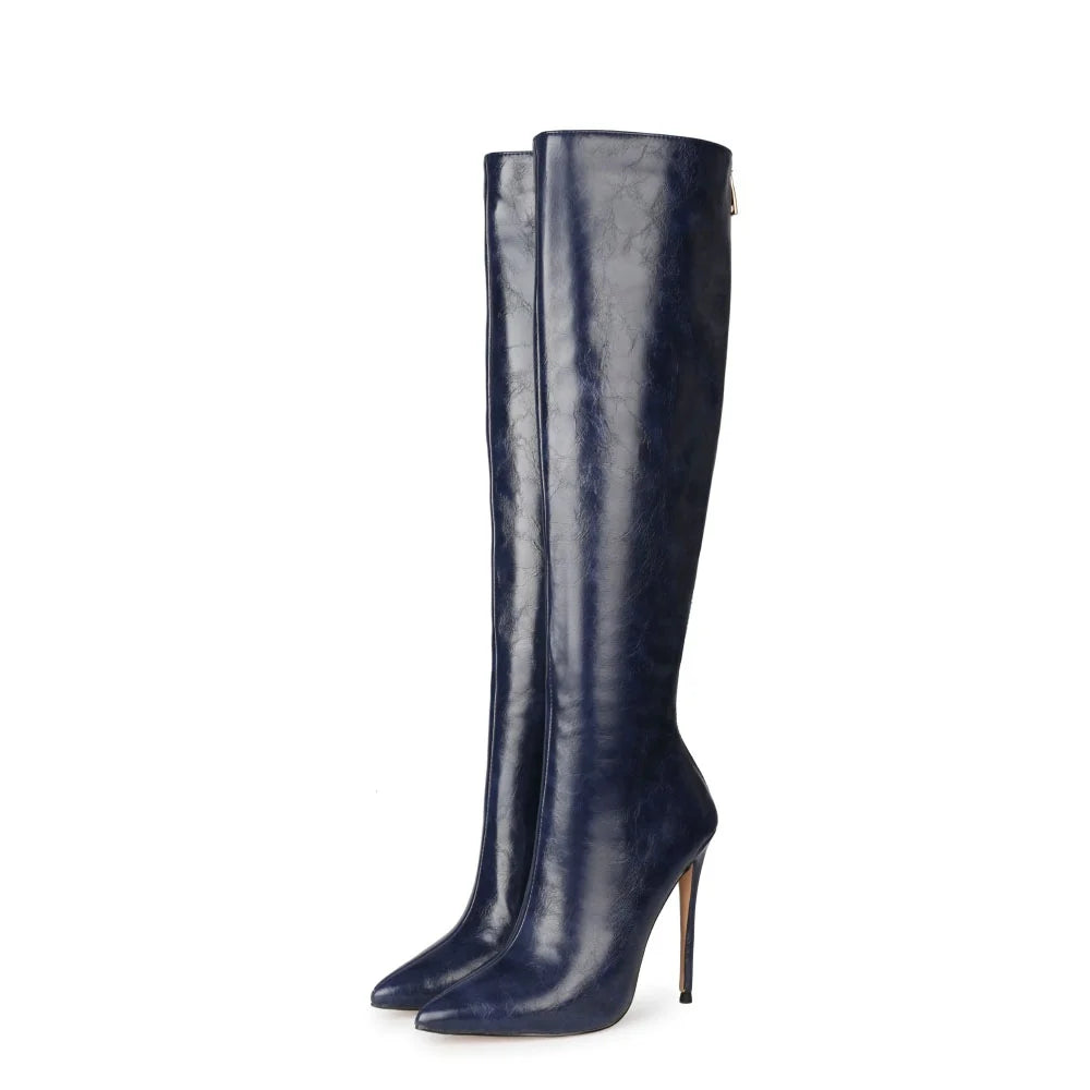 Handmade Women's Sexy High Heel Knee High Boots Pointed Toe Western Style Zip Closure Autumn/Winter Collection Chengdu Factory MegaBDM