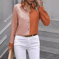 RNSHANGER Fashion Color Combination Long-sleeved Lapel Women's Shirt Simple Casual With Solid Color Female Office Shirt