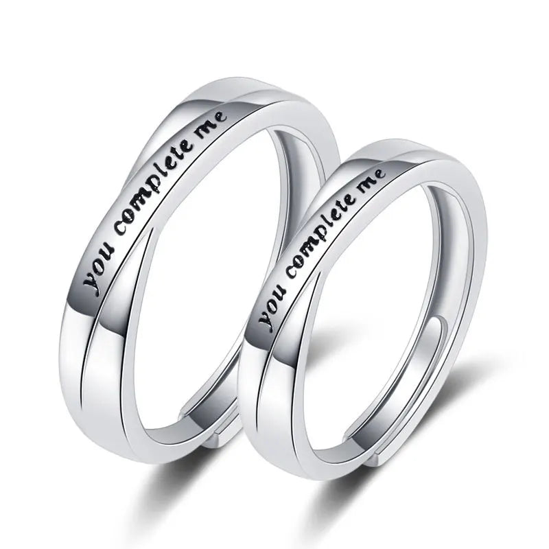 Wholesale Simple Silver Couple Rings 'You Complete Me' Letter Printed Cross for Weddings Men and Women Lovers' Party Ring