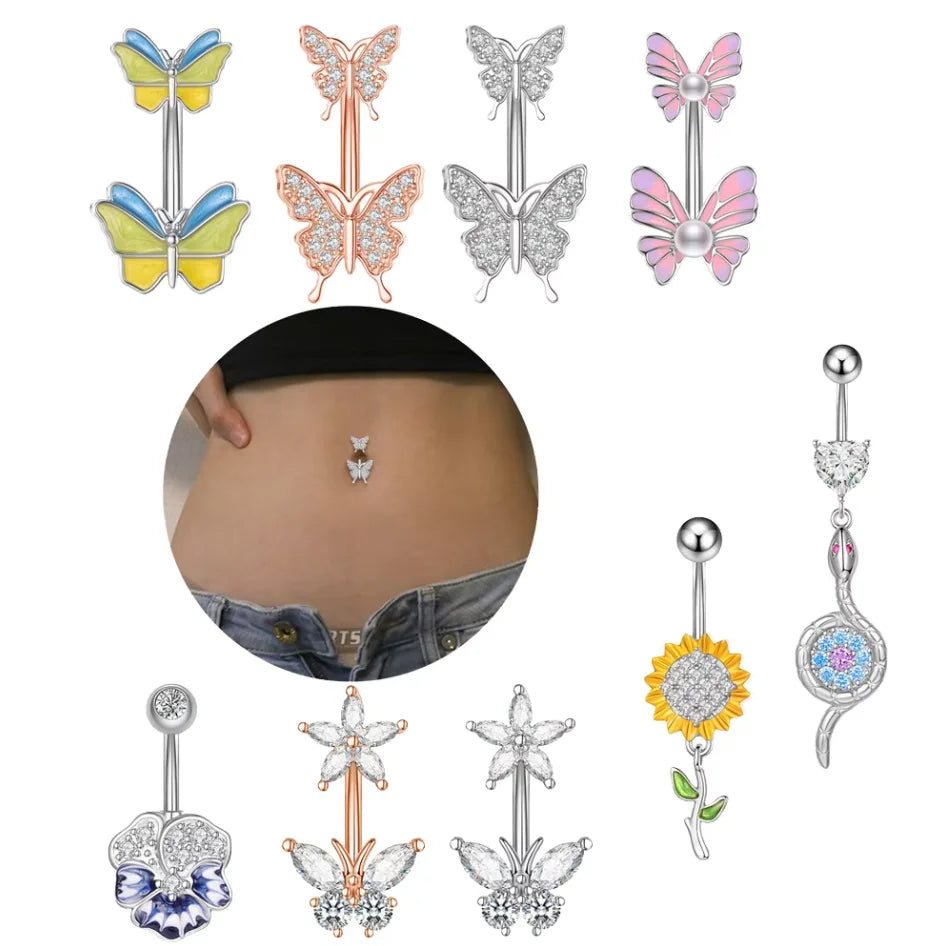 Wholesale 10pcs Set Multicolored Butterfly Stainless Steel Belly Rings Cute Navel Nombril Piercing CZ for Indian Belly