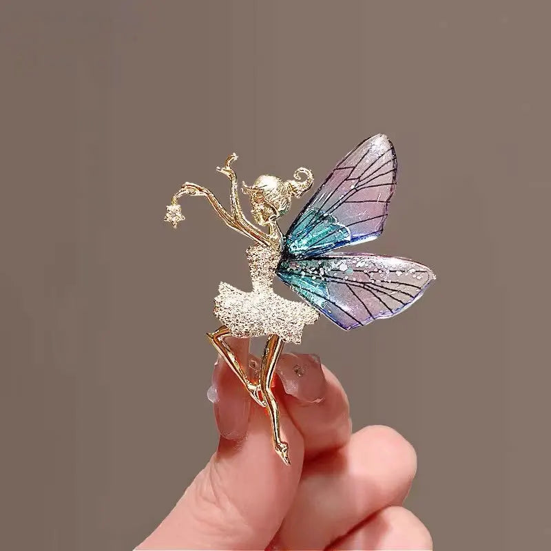 Jachon Fashion butterfly fairy Girls Brooch Dancing Girl Corsage Creative Fashion Clothing Accessories Pin for Women