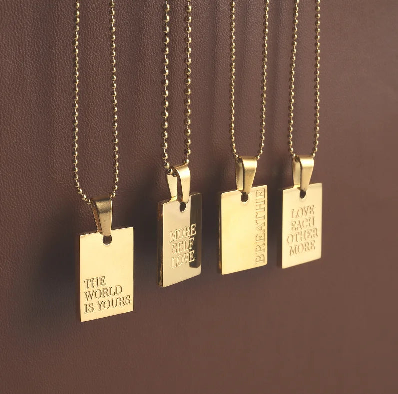Gold Filled Jewelry 18k PVD Plated Non Tarnish Free Stainless Steel Waterproof Jewelry Square Letter Pendant Necklace for Women