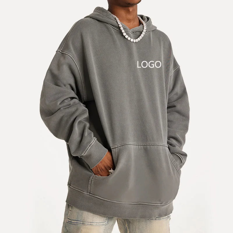 Manufacturer Custom Heavyweight Blank Vintage Hoodies Plus Size Men's Rhinestone Hoodies Acid Wash Hoodie Men