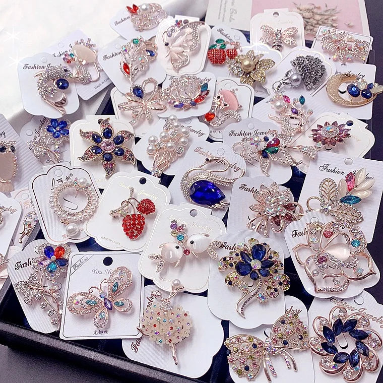 Fashion High-grade Full Diamond Opal Brooch Real Gold Plated Color Retention Good Pearl Color Zirconium Corsage Coat Collar Pin