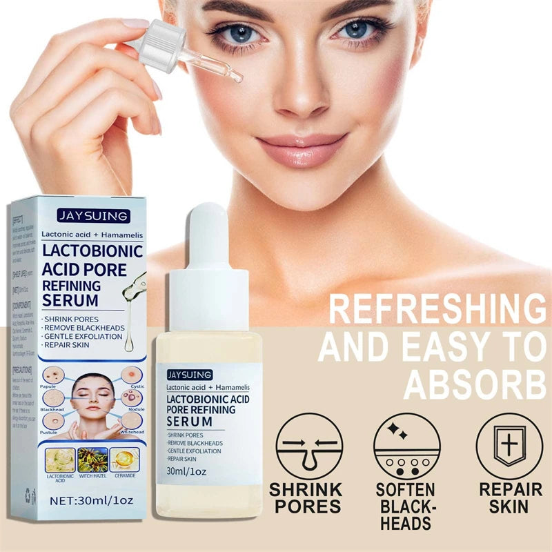 Jaysuing Lactobionic Acid Pore Refining Beauty Face Serum Acne Blackhead Removal Exfoliating Face Care for Women Skin Care Serum