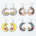 Ethnic Style Islamic Holiday New Ramadan Earrings for Girls Hot Sale Hollow Moon Cartoon Flowers Stars Lantern Wood Earrings
