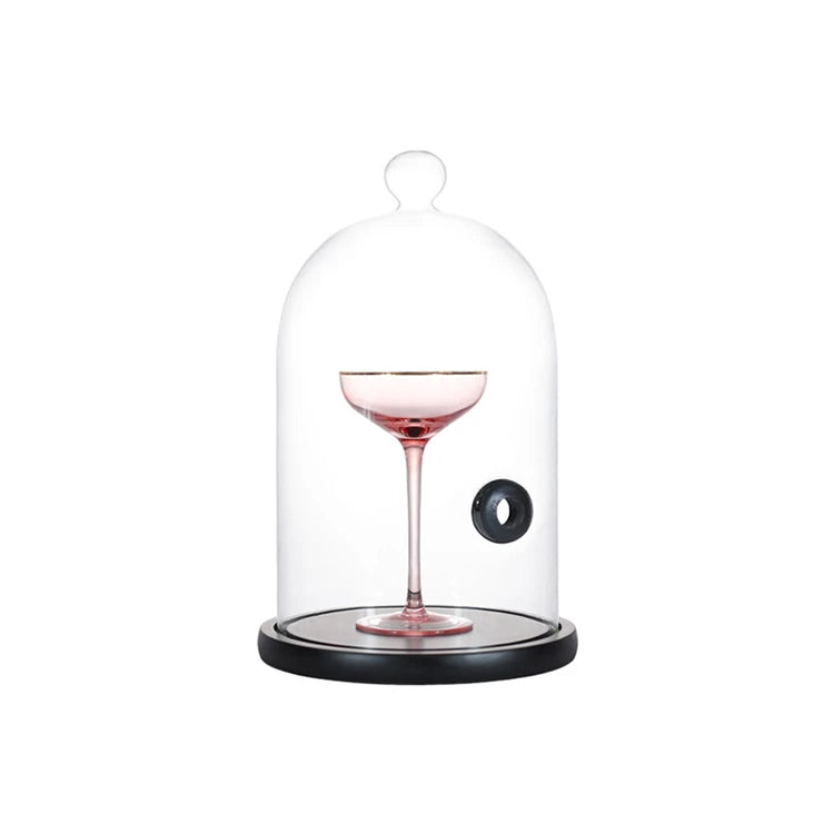 Clear Glass Bell-Shaped Candle Jar with Wooden LED Light Base Eco-Friendly 24*15cm Modern Bar Tools-LED Cloche Dome