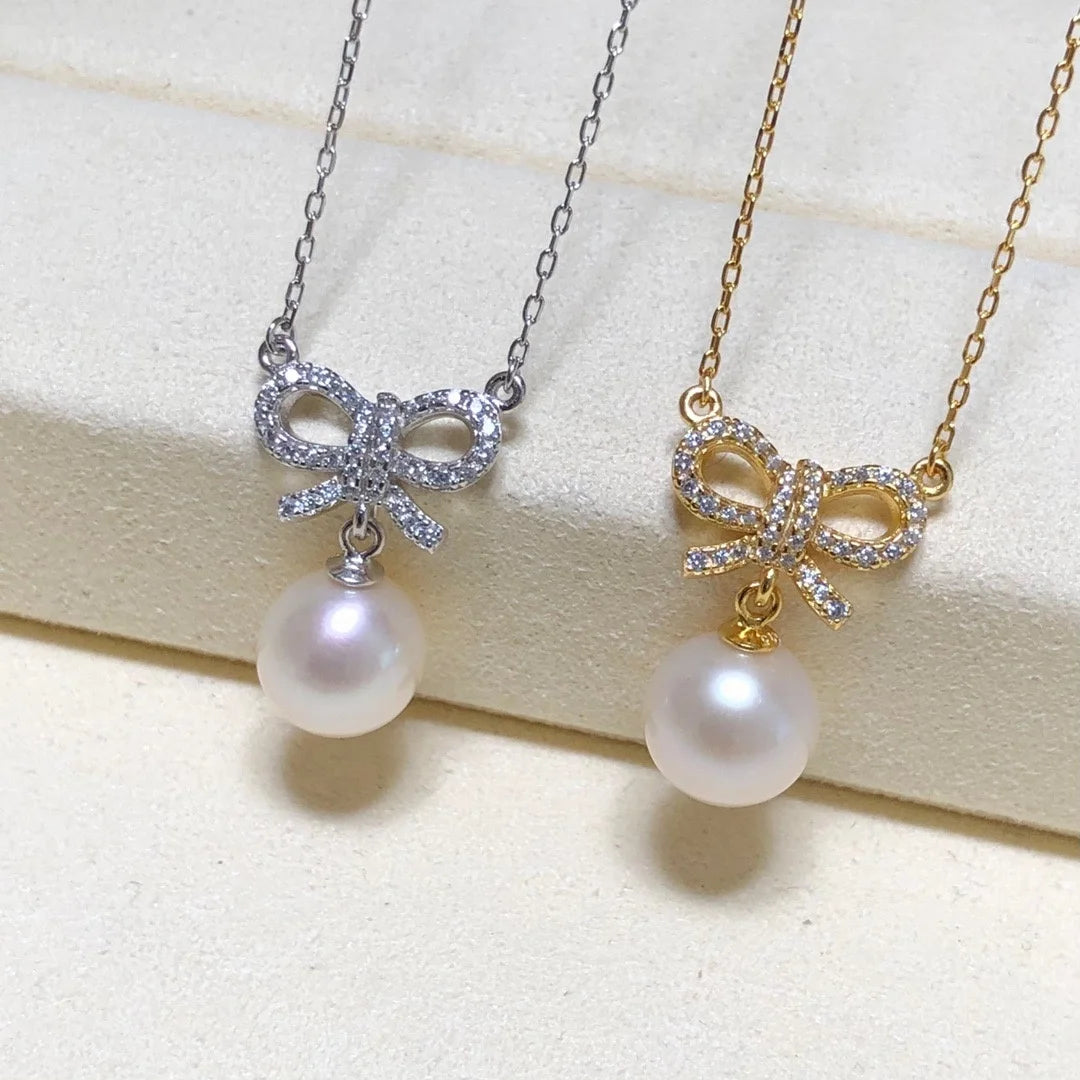 N441 9-10mm DIY Natural  Freshwater Pearl Charm Pendant Necklace Chain Accessory 925 Sterling Silver Jewelry for Women