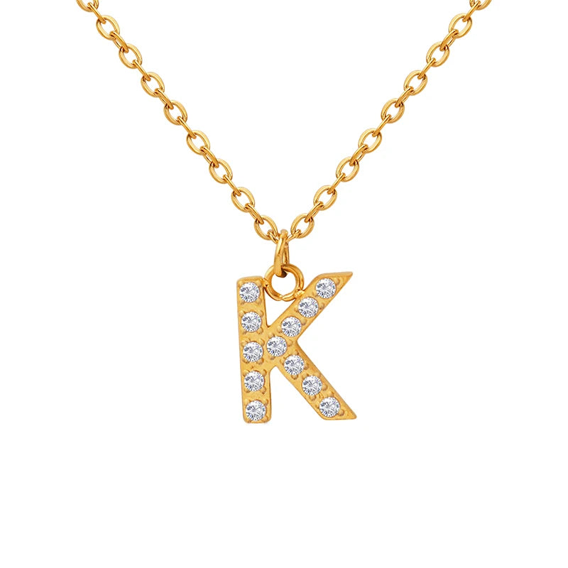 Hot Selling Trendy Stainless Steel Pendant Necklace for Girls Zircon Letter Design with Gold Silver Plating Featuring Pearls