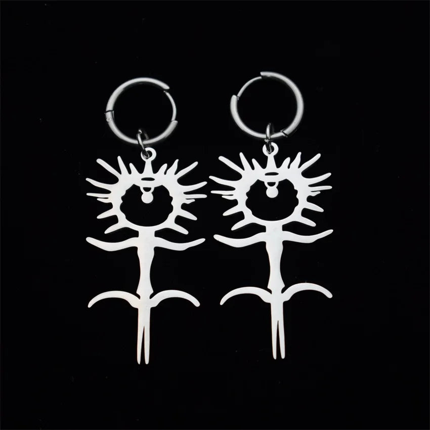 Stainless Steel Goth Ghostemane Hoop Earrings Ghost Pendant Medallion Amulet Jewelry
