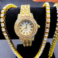 3pcs Luxury Iced Out Watch for Women Men Diamond Jewelry Set Link Chain Bracelet Necklace Bling CZ Watch Women Reloj Mujer