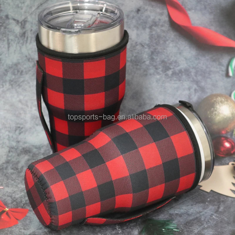 Reusable Iced Coffee Cup Sleeve Neoprene Protein Shake Bottles Cup Holder with Handle Idea for 30oz - 32oz Tumbler Cups