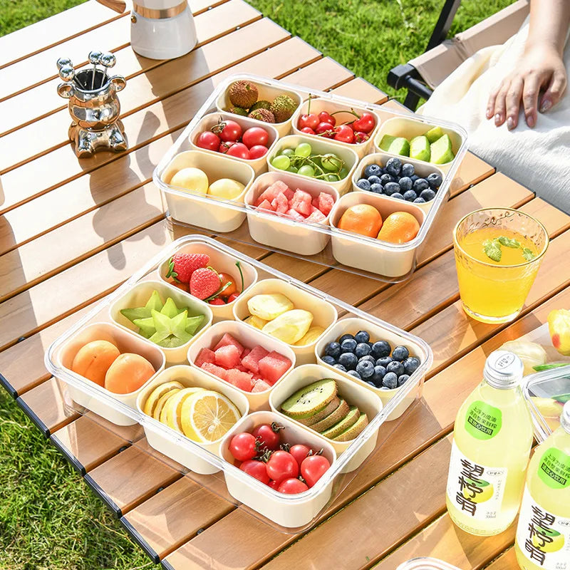 9 Compartments Portable Snack Platter Organizer Fresh-Keeping Box Divided Serving Tray with Lid for Candy Fruit Nuts Spice