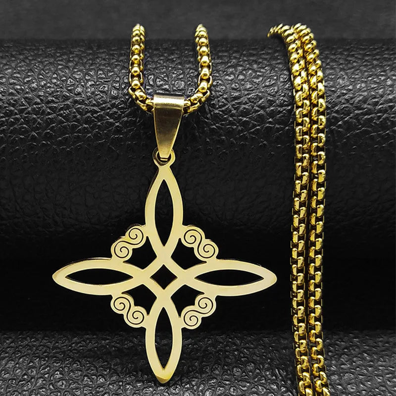 Stainless Steel Witch Knot Pendant Necklace Charm Gold/Silver Unisex Witchcraft Irish Knot Pendant Amulet Necklace Jewelry