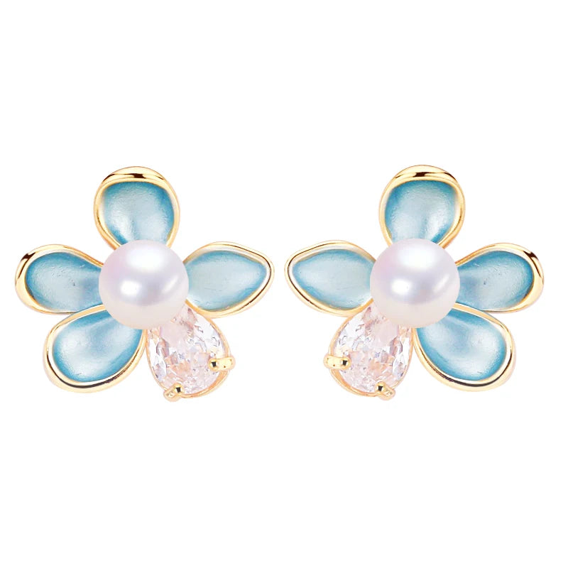 Wholesale Flower Stud Earrings Natural Freshwater Pearl Earrings for Women Jewelry