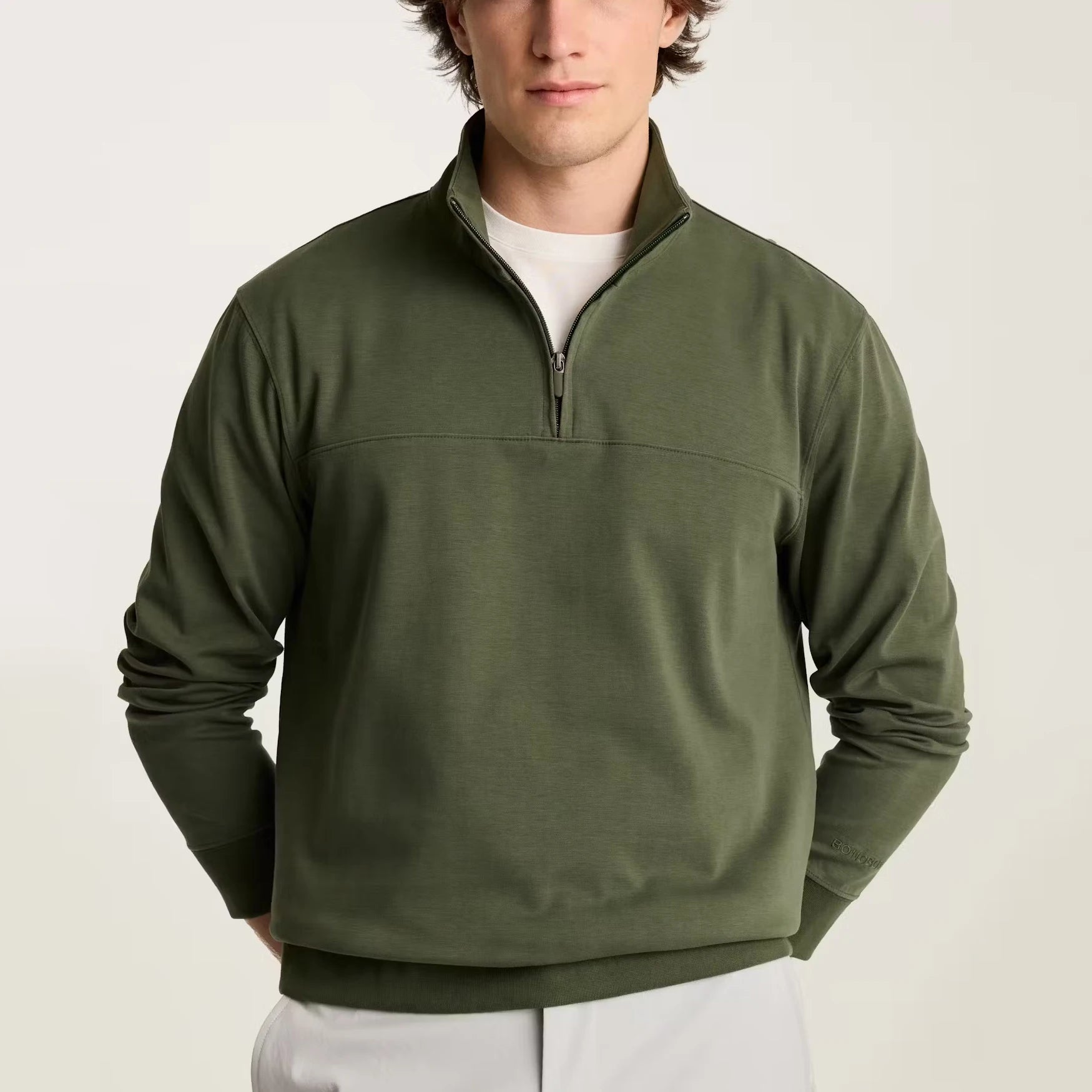 Regular Fit Men's Solid Winter Eco-Friendly Breathable Soft Fleece Pullover Long Sleeve Stand Collar Sweatshirts