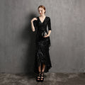 18339# European American Bead Wedding Banquet Party Long-Sleeved V-Neck Mid-Length Dresses