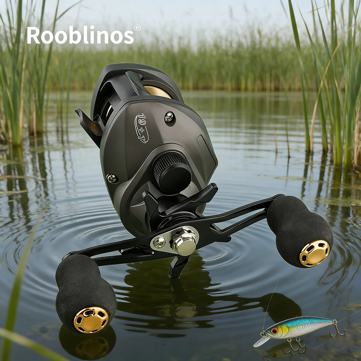 [Germany Stock] Rooblinos AK Waterdrop Baitcasting Reel 7.2:1 Gear Ratio Left Hand Nylon Aluminum for Stream River Lake Fishing