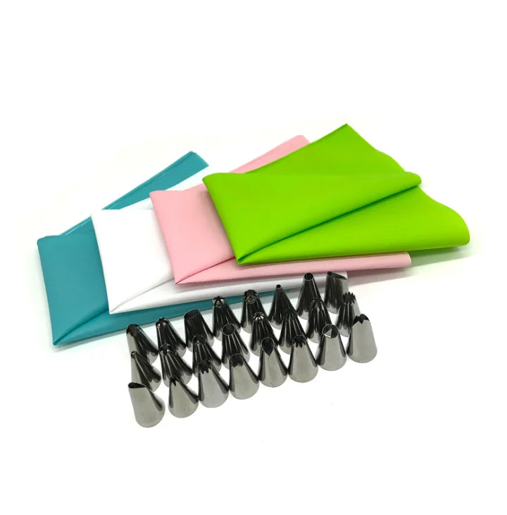 26 PCS/Set Silicone Pastry Bag Tips Kitchen DIY Icing Piping Cream Reusable Pastry Bags +24 Nozzle Set Cake Decorating Tools