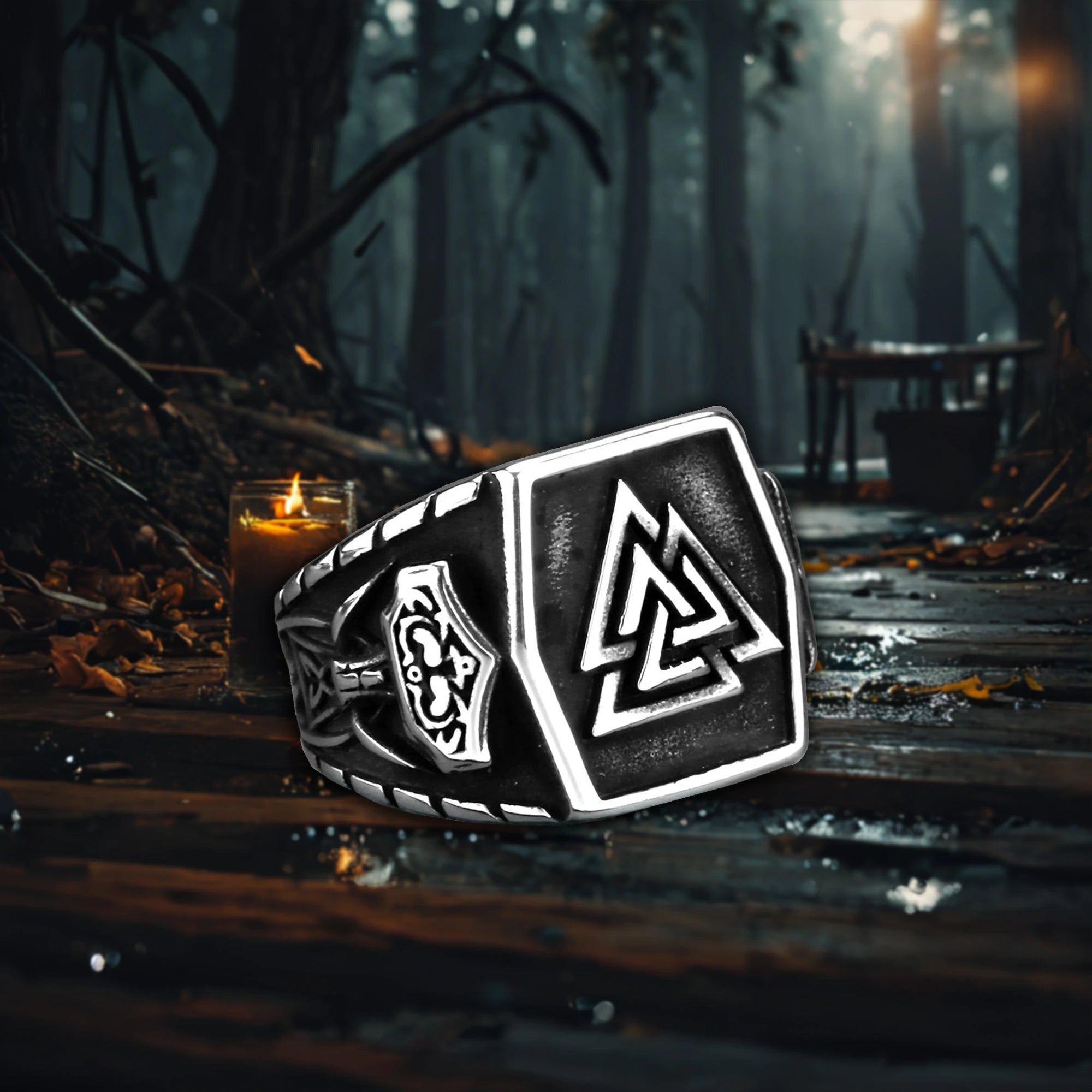 Viking Triangle Rune Retro Ring for Men Classic Fashion Stainless Steel Silver Plated for Engagement Anniversary Wholesale