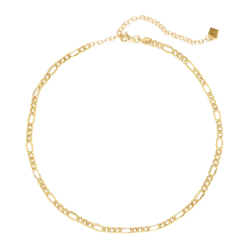 Gemnel Fashion Women Jewelry 925 Sterling Silver Gold Plated Figaro Chain Necklace