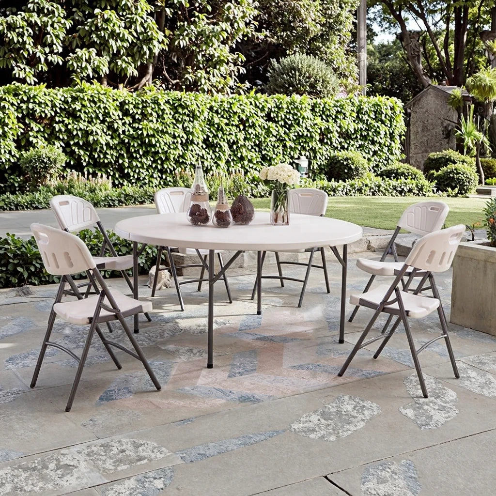 Modern Collapsible Round Table Plastic 4ft 5ft 6ft Foldable Outdoor Dining Room Banquet Wedding Party Activity Folding Table