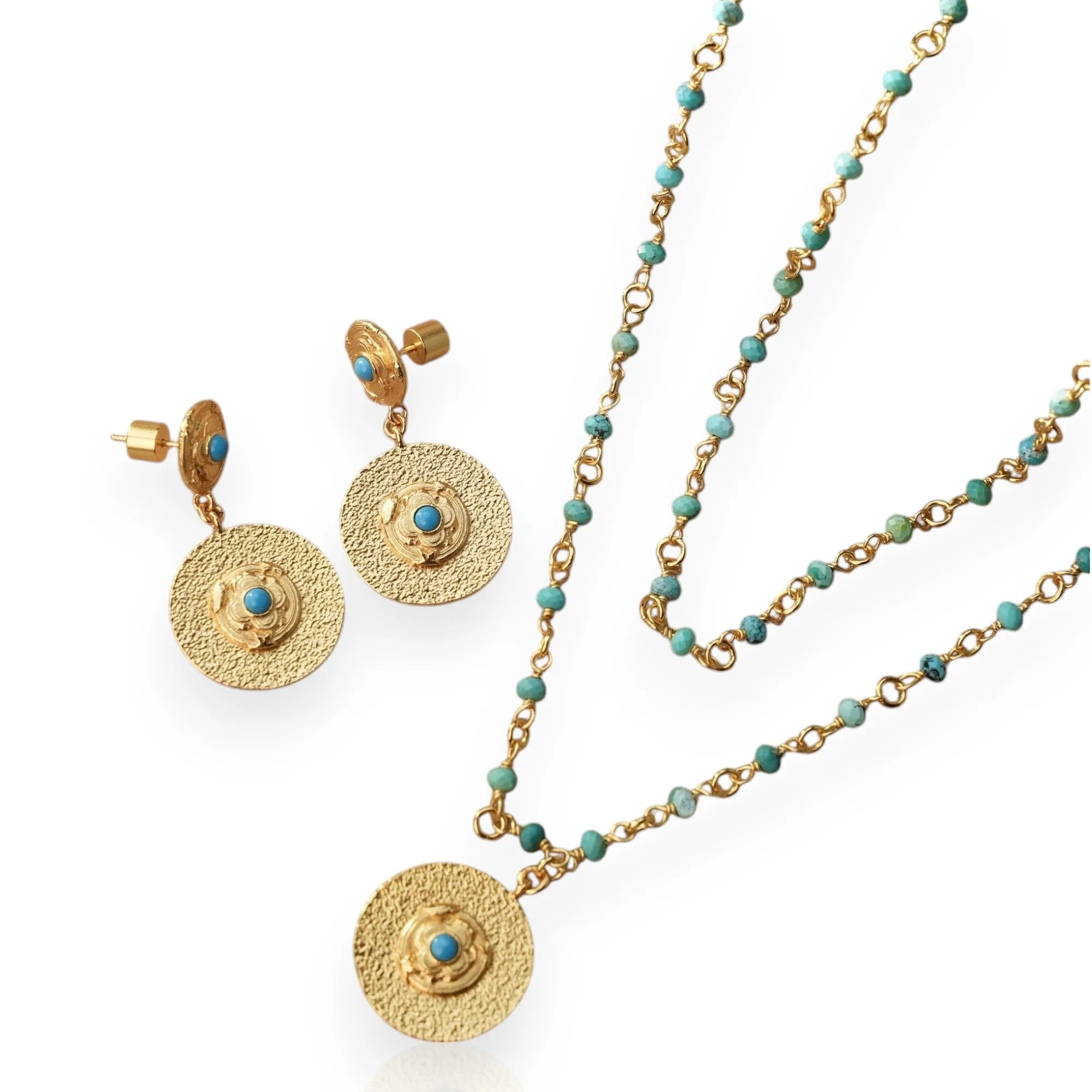 Fashion Trendy Wedding & Party Jewelry Set with Brass Real Gold Plated Earrings and Pine Lapis Lazuli Necklace