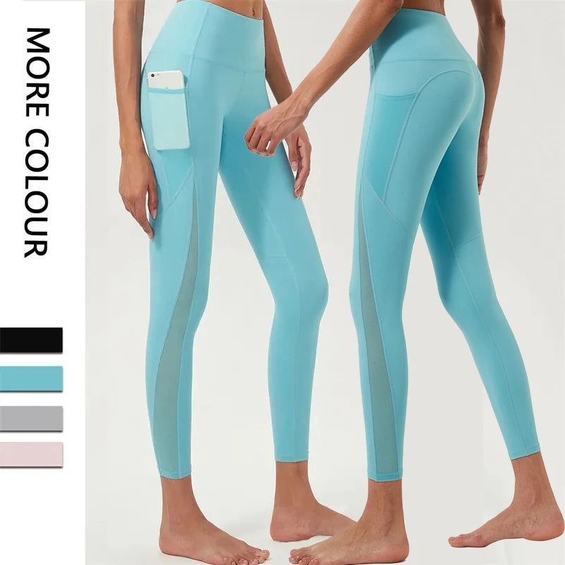 Women's High Waist Nine Points Yoga Leggings Slim Legs Print Pants with Practical Pockets XL Size