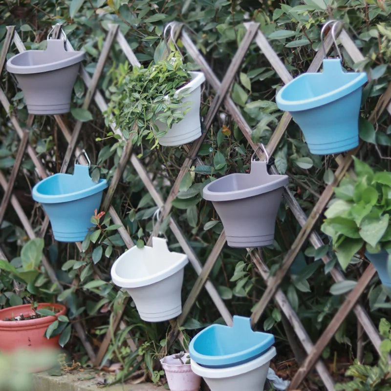 P89 Garden Outdoor Plastic Vertical Planter Hanging Wall Planter with Drainage Hole Hanging Planters Balcony Fence Hanging Pots