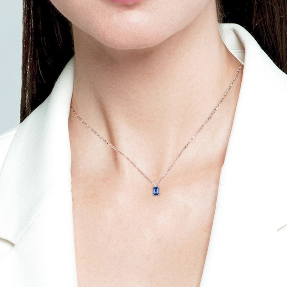New Arrival Elegant Jewelry Natural Sapphire 18K White Gold Real Natural Gemstone Diamond Pendant Necklace