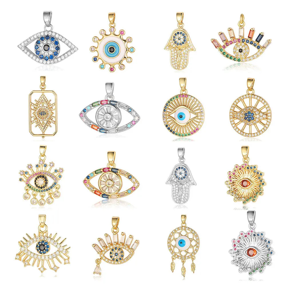 Beimai OEM Charms for Jewelry Making Blue Eyes Dream Catcher Colorful Zirconium Copper Jewelry Accessories