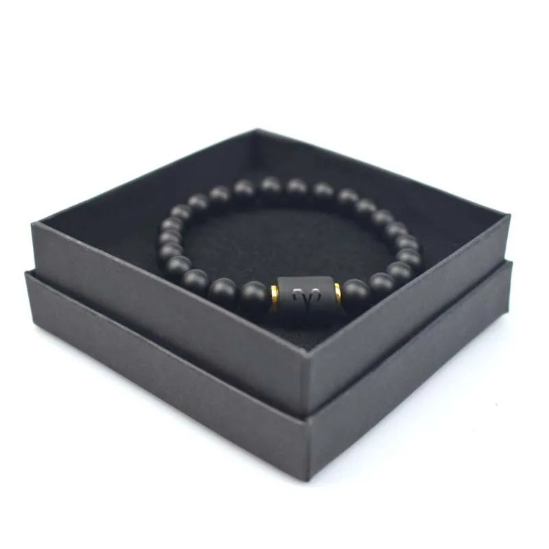 2024 Charm Unisex Black Stone Beads 12 Zodiac Signs Constelation Couple Bracelet
