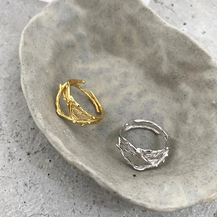 18K Gold Filled Thin 925 Sterling Silver Branches Ring