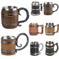 Medieval Series M03 Germany Stainless Steel Tankard 22oz Resin Mug Imitation Wood Wine Bucket for Beer Barrel Bar Giveaways