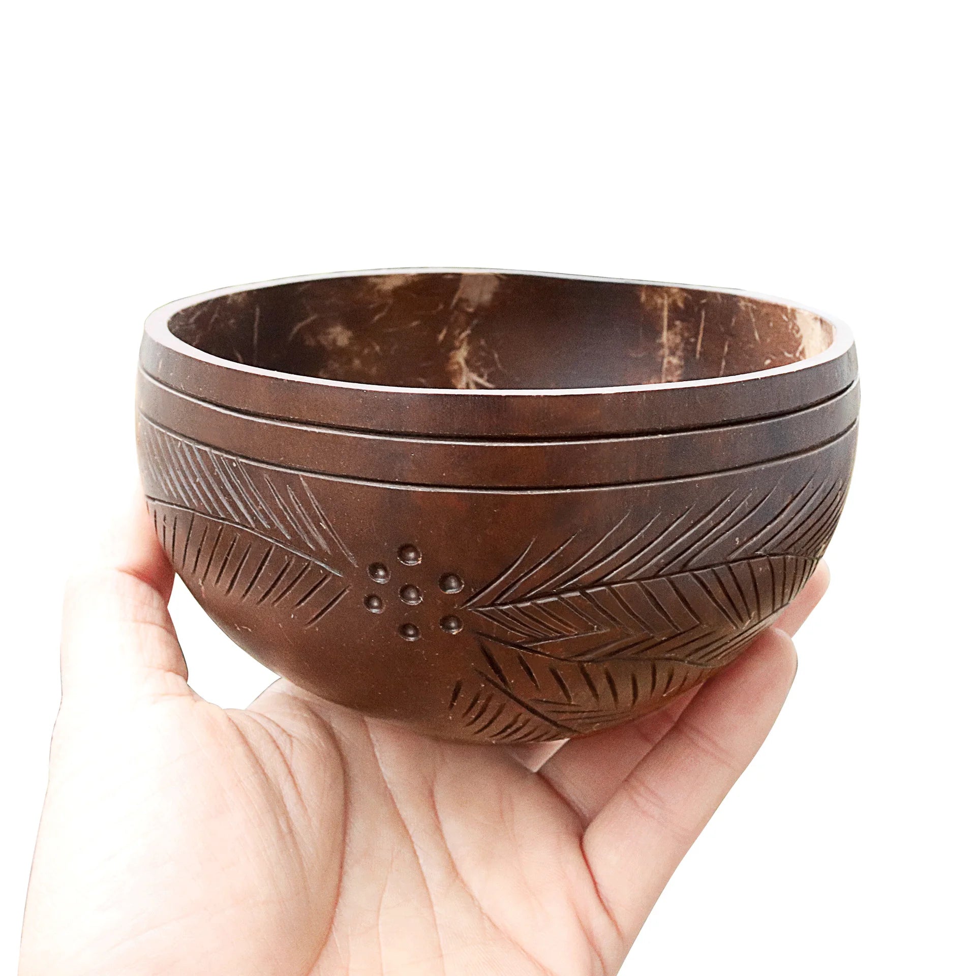 Custom Logo Hand Carved Jumbo Coconut Shell Wooden Fruit Salad Smoothie Bowl Eco Friendly Natural Vietnam Coconut Candle Bowl