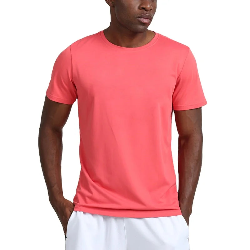 Plus Size Men's Casual Blank Solid Denim Breathable Short Sleeve Running T-shirts & Tops Regular Fit Quick Dry 180g Eco-Friendly