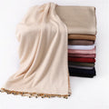 Wholesale Fashion Women Plain Scarves With Glitter Tassel Islamic Muslim Head Shawl HIjab Custom Stud Tudung Bawal Jersey Scarf