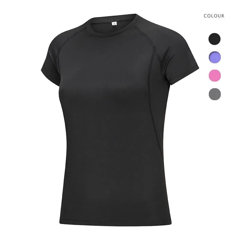 Quick Dry Short Sleeve T-shirt Stretch Shirts Tight Compression Sports Fitness Yoga Top Training Running Womens Screen OEM