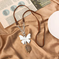 TongLing Necklace Women Natural Stone Chain Leather Necklace Long Jewelry Gift Vintage Metal butterfly Pendant