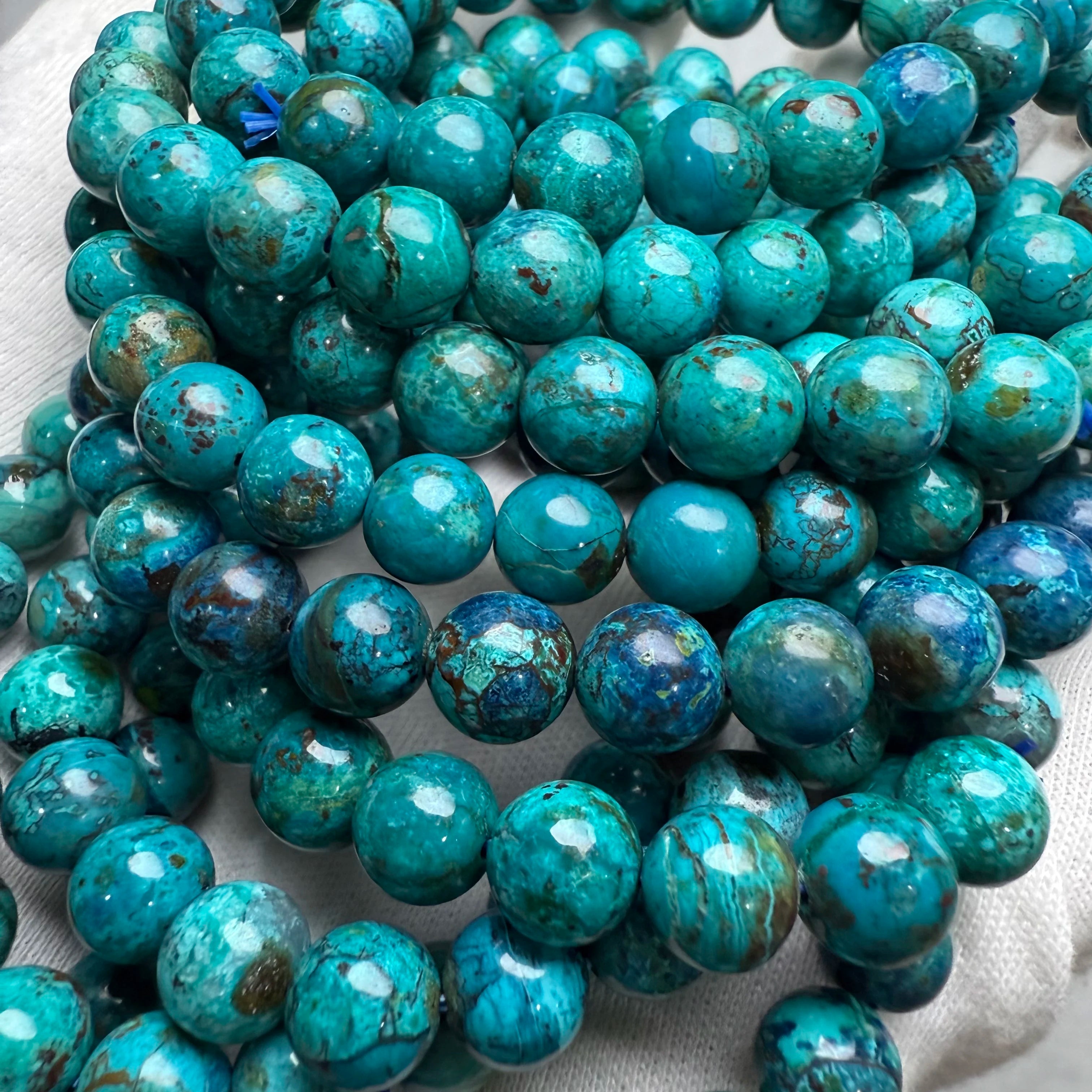 Meihan Natural AAA Chrysocolla Bracelet Smooth Round Loose Beads for Jewelry Making Design DIY