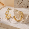 Women's Daily Jewelry Gold Plated Chain Style Hoop Earrings Tarnish Free Stainless Steel Crafted Non-Allergic Open Stud Earrings